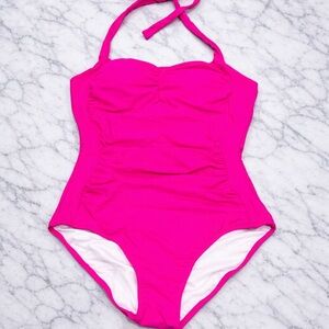 White Birch Hot Pink One Piece Swimsuit Medium Ruched Halter